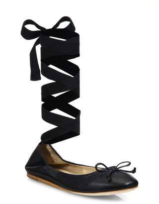 Saks Fifth Avenue Leather Ankle-Wrap Ballet Flats