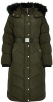 Thumbnail for your product : River Island Longline Belted Padded Coat - Khaki