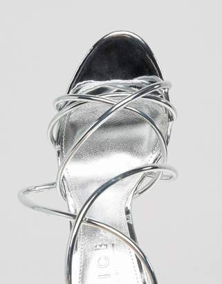 Office Spindle Silver Mirror Strappy Heeled Sandals