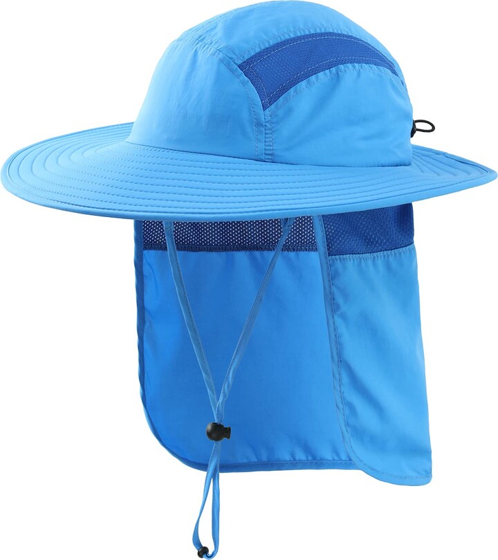 Home Prefer Mens UPF 50+ Sun Protection Cap Wide Brim Fishing Hat with Neck Flap (Sky Blue