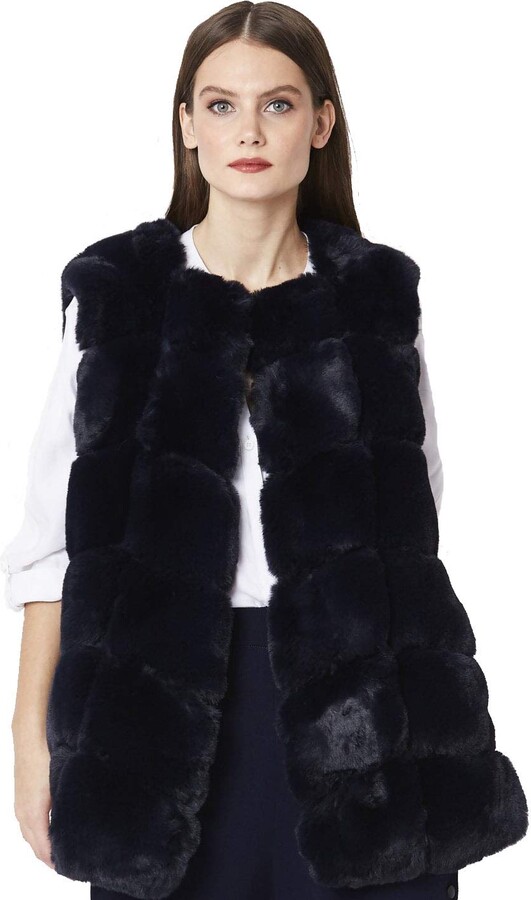 navy fur gilet women's