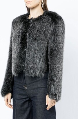 ☆☆GENERAL IDEA☆☆ WOMAN collarless fur jacket [GREY] / WB Collarless Coat In Grey Faux Feather Fur Coat | EGO Shoes