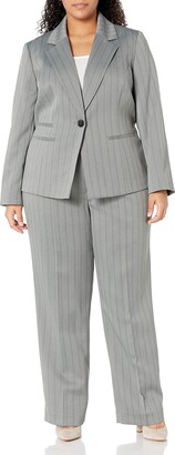 Le Suit Women's Herringbone Pinstripe 1 Button Notch Collar Pant Suit Business Set