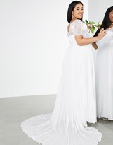 Thumbnail for your product : ASOS Curve ASOS DESIGN Curve Sophia plunge lace wedding dress with pleated skirt in ivory