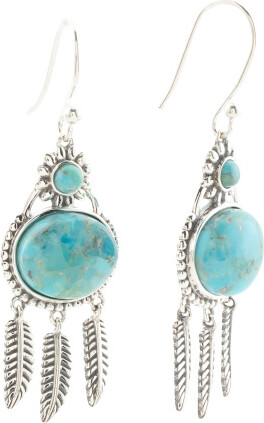 TJMAXX Sterling Silver Turquoise Feather Earrings