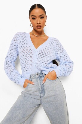 boohoo Knitted Pointelle Cropped Cardigan