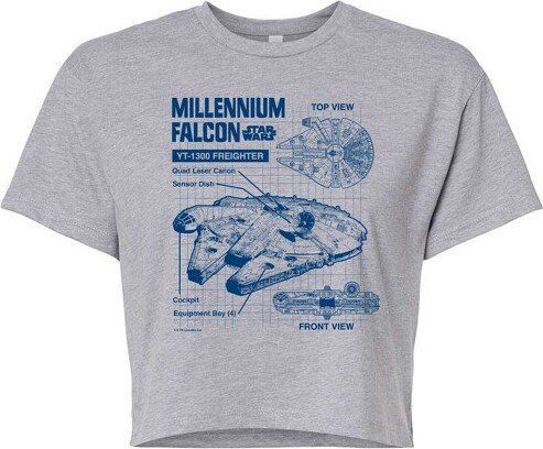 Star Wars Women's Millennium Falcon Schematic Cropped Graphic T-Shirt - Heather Grey - Medium