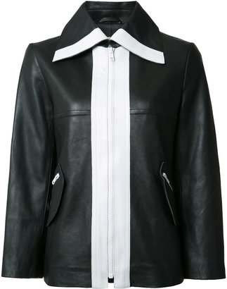 Carven contrast leather jacket - women - Acetate/Viscose/Lamb Skin - 40