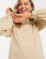 Thumbnail for your product : Pieces poplin shirt dress with lace detail in beige