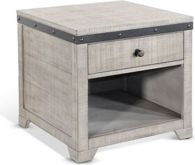 Benjara Nelly Side End Table 1 Drawer And Shelf 24 Inch Gray Mahogany Wood