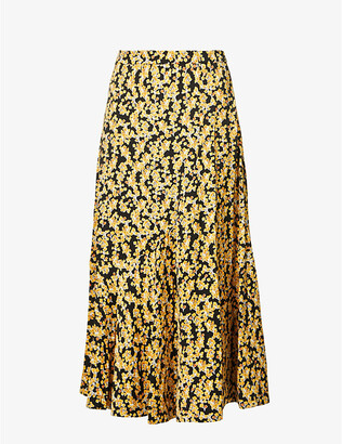 Me And Em Floral-print high-rise flared crepe maxi skirt