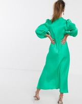 Thumbnail for your product : ASOS DESIGN cowl neck satin tea midi dress with puff sleeve in green