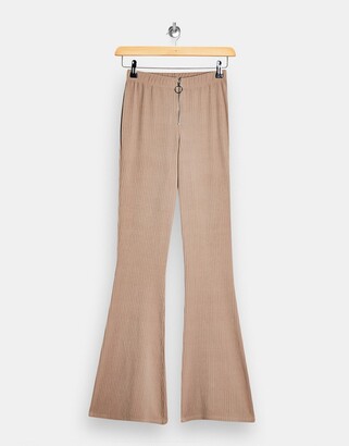 Topshop corduroy ribbed flare trousers in stone - ShopStyle