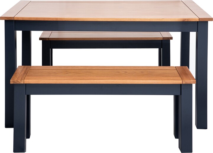 Dunelm Clifford Rectangular Dining Table with 2 Benches, Pine Black