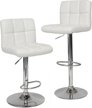 Hokku Designs White Faux Leather Adjustable Bar Stools Of 2 - Hydraulic Lift And 360 Degree Swivel For Comfort Functionality In Various Spaces 2Pcs With System Seat