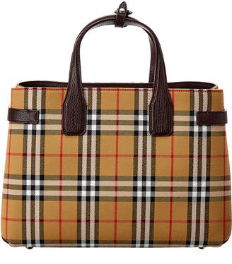 medium check detail leather tote bag