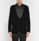 Thumbnail for your product : Saint Laurent Black Slim-Fit Satin-Trimmed Velvet Tuxedo Jacket