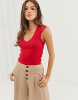 Thumbnail for your product : Stradivarius lace shoulder top in red
