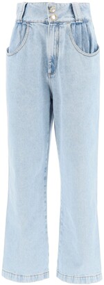 Alessandra Rich Crystal Button Wide Leg Jeans