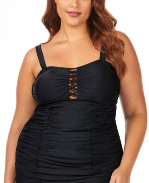 Raisins Curve Trendy Plus Size Juniors' Solid Grace Bay Tankini Top ...