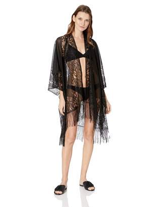 D&Y Women's Solid Textured Chiffon Ruana Cover Up with Lace Border