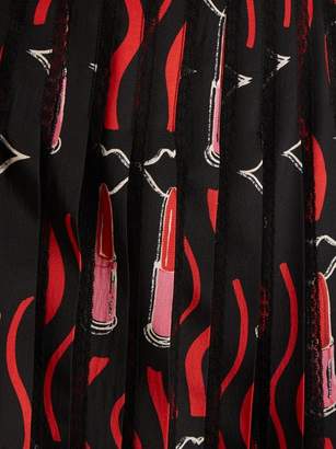 Valentino Lipstick Print Silk Crepe Midi Skirt - Womens - Black Print