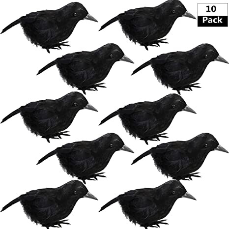 trounistro 10 Pieces Halloween Crows Realistic Feathered Crows Black Birds Ravens for Halloween Party Home Decoration