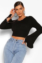 Thumbnail for your product : boohoo Leopard Ringer Split Sleeve Crop Top
