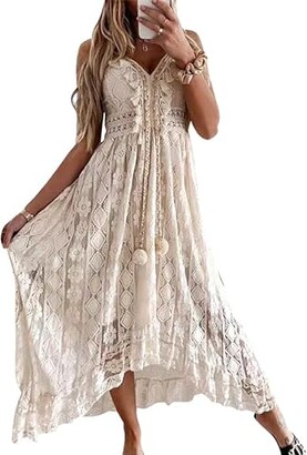  Miessial Women's V-Neck Lace Floral Long Dress