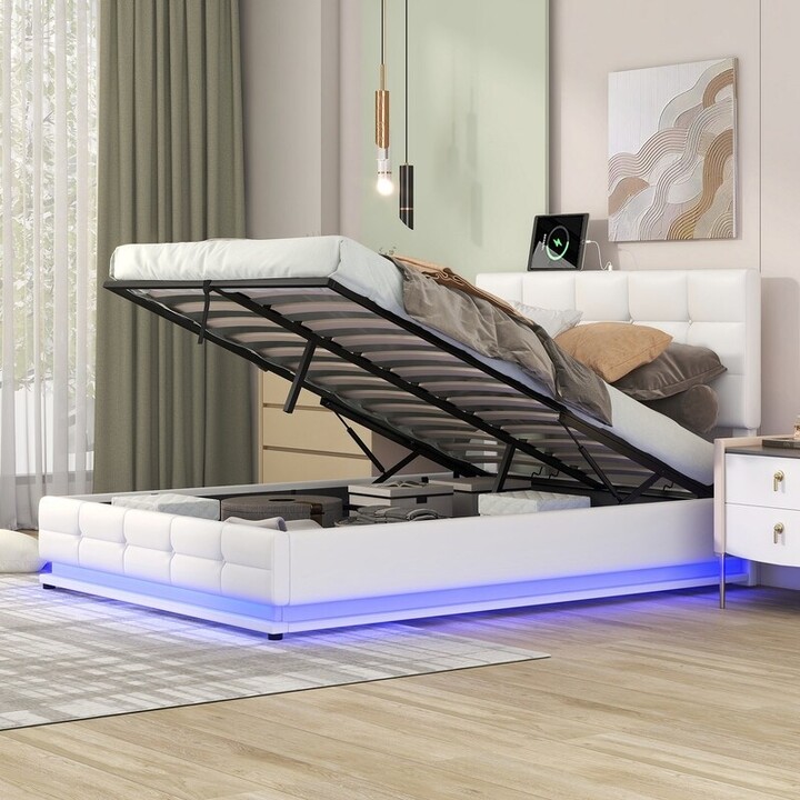 Aoolive Lift Up Storage Bed Full/Queen, Upholstered Platform Bed Frame