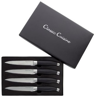 Professional Quality 4 Piece Stainless Steel Steak Knife Set 5 inch Hand Forged Serrated Edged Knives for Home or Restaurant by Classic Cuisine