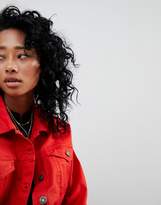 Thumbnail for your product : Noisy May Red Denim Jacket with Raw Hem
