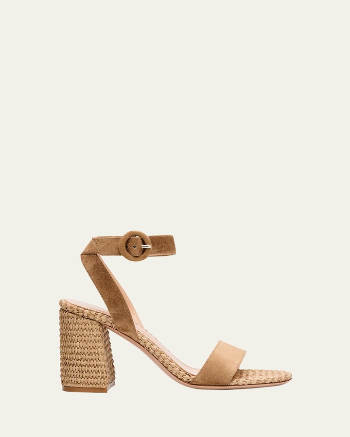 Gianvito Rossi Suede Raffia Ankle-Strap Sandals