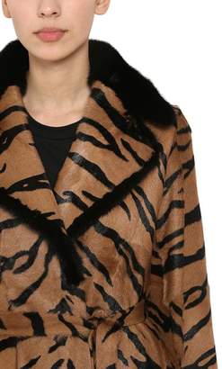 Simonetta Ravizza Nina Cognac Printed Mohair & Fur Coat
