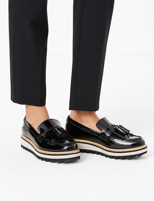 Women's Ex MNS Wide Fit Leather Tassel Loafers Slip On Black RRP £49.50 