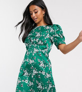 Thumbnail for your product : ASOS DESIGN Petite mini tea dress in green floral print