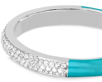 Ef Collection 14kt White Gold Diamond And Turquoise Enamel Band Ring