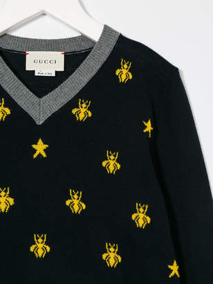 Gucci Kids insects pattern V-neck jumper