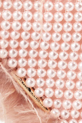 Loeffler Randall Mimi Feather-trimmed Beaded Satin Shoulder Bag - Pink