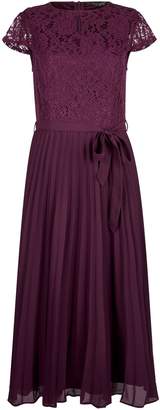 Dorothy Perkins Womens Berry Lace Pleated Midi Dress