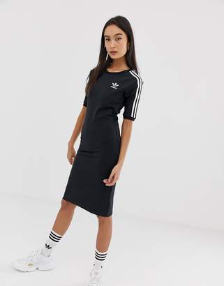 adidas Three Stripe Dress In Black