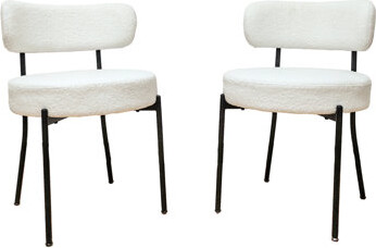 George Oliver White Dining Chair Set Of 2 Mid-Century Modern Dining Chairs Kitchen Dining Room Chairs Curved Backrest Round Upholstered Boucle Dining Chair With
