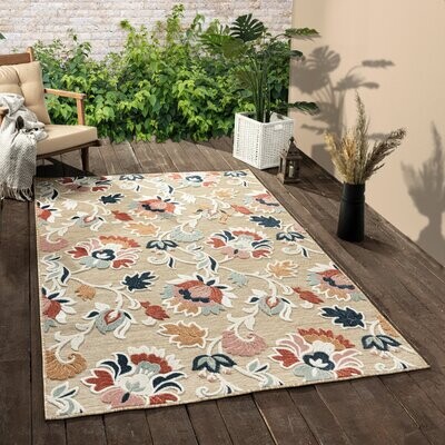 Charlton Home Floral Filigree Hi-Low Multicolored Beige Power Loomed Indoor/Outdoor  Rug - ShopStyle