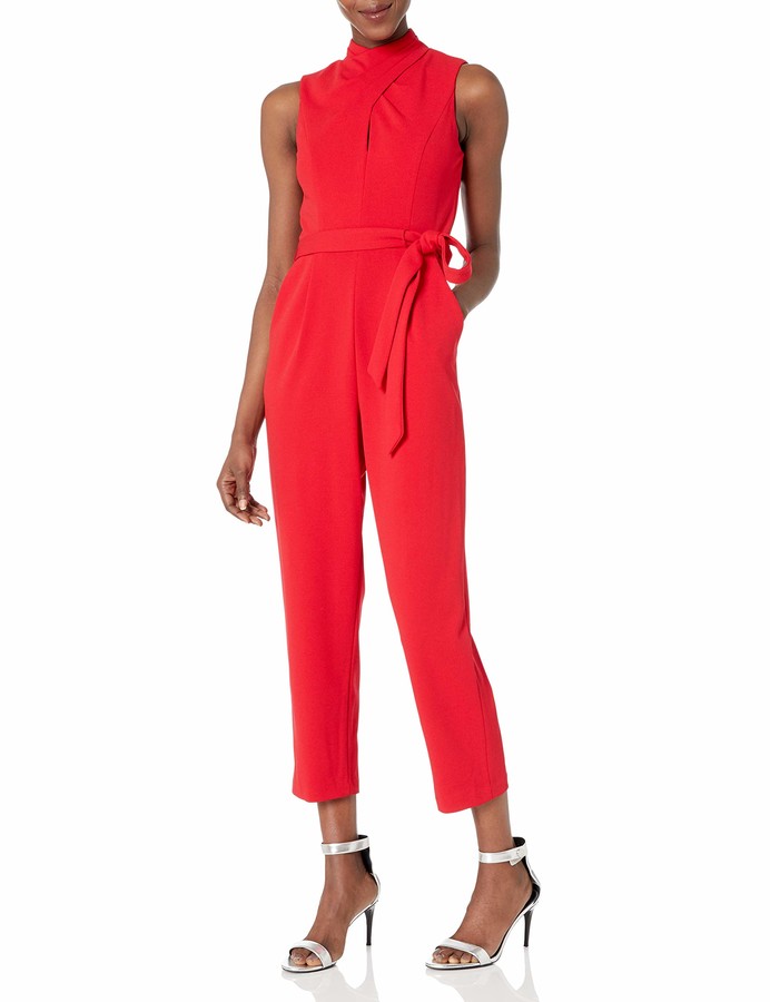 Calvin Klein Women's Cross Front Cropped Jumpsuit with Self Belt - ShopStyle