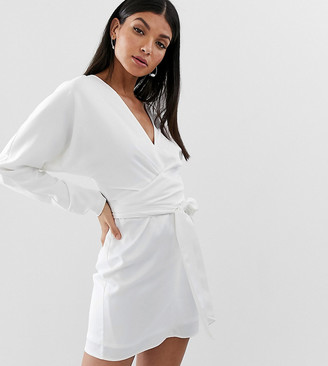 ASOS Tall DESIGN Tall mini dress with batwing sleeve and wrap waist in satin