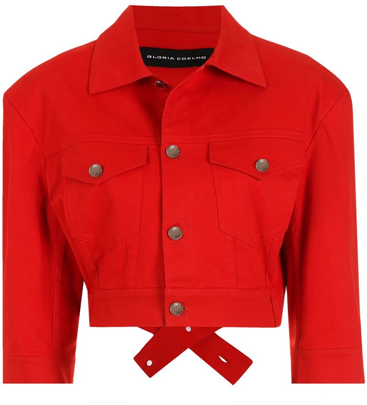 red colour denim jacket