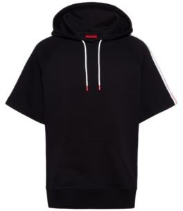 HUGO BOSS Short Sleeved Cotton Hoodie With Logo Tape Sleeves - Black -  ShopStyle