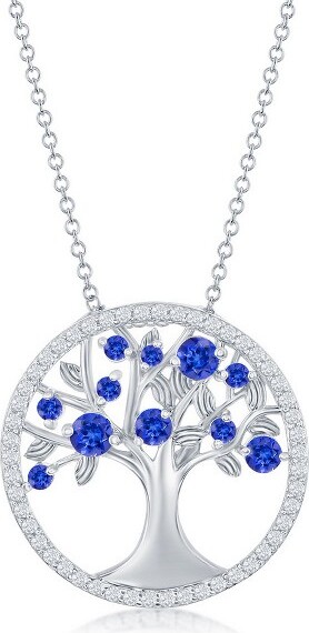 Bella Silver BellaSilverSterlingSilver'September'BirthstoneTreeofLifeNecklace-SapphireCZ-Blue-16+2Inch