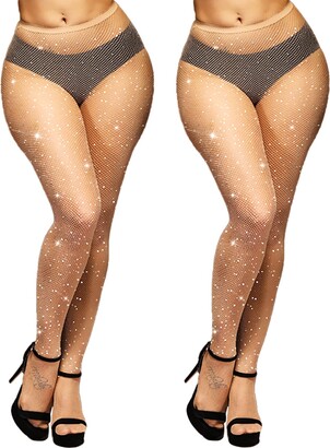 LucyneSwayne Rhinestone Fishnets Stockings Sparkly Tights for Women High  Waist Hollow Out Pantyhose 2 Pairs Nude - ShopStyle Hosiery