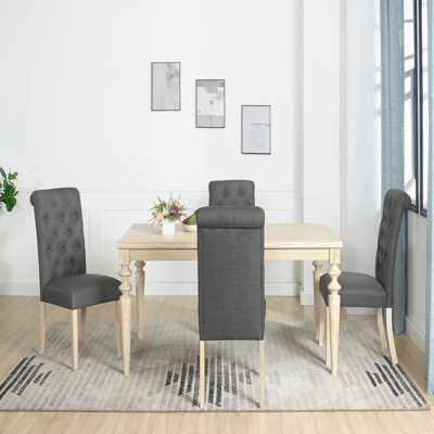 Dining Set, Turned-Leg Dining Table with Tufted Chairs